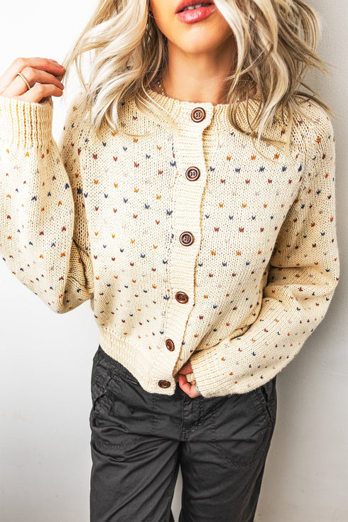 Geometric Print Button Front Long Sleeve Graphic Cardigan