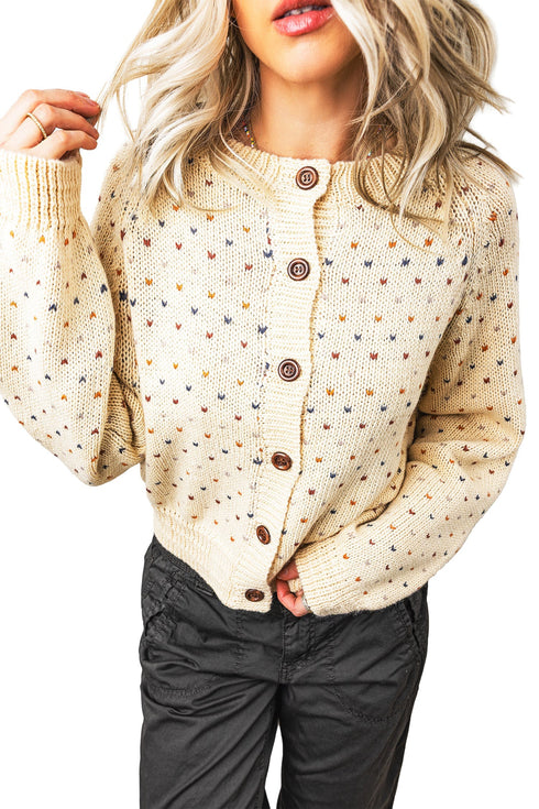 Geometric Print Button Front Long Sleeve Graphic Cardigan