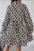 Geometric Print Collared V Neck H Line Mini Dress