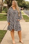 Geometric Print Collared V Neck H Line Mini Dress