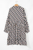 Geometric Print Collared V Neck H Line Mini Dress
