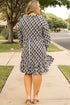 Geometric Print Collared V Neck H Line Mini Dress