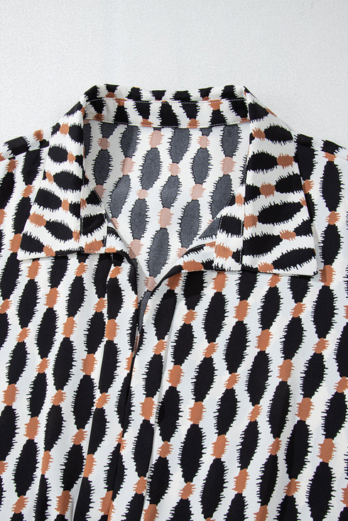 Geometric Print Collared V Neck H Line Mini Dress