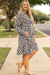 Geometric Print Collared V Neck H Line Mini Dress