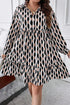Geometric Print Collared V Neck H Line Mini Dress