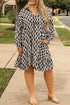 Geometric Print Collared V Neck H Line Mini Dress