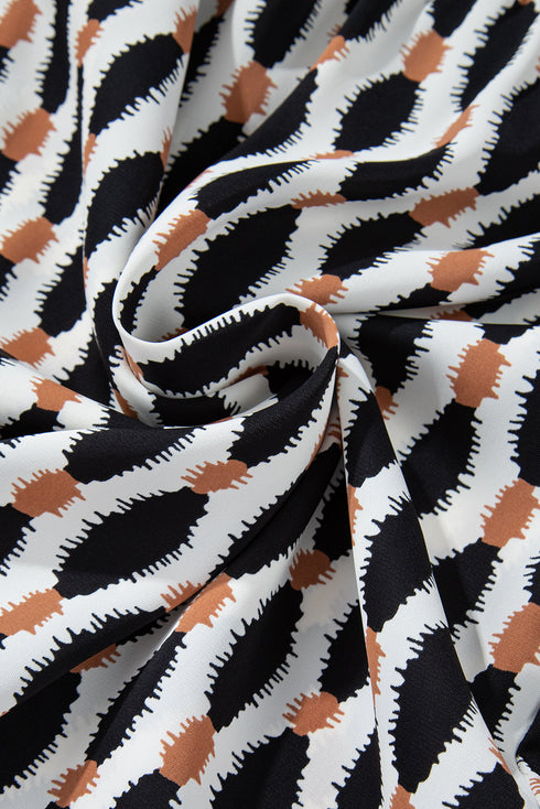 Geometric Print Collared V Neck H Line Mini Dress