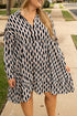 Geometric Print Collared V Neck H Line Mini Dress