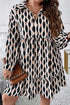Geometric Print Collared V Neck H Line Mini Dress
