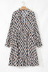 Geometric Print Collared V Neck H Line Mini Dress