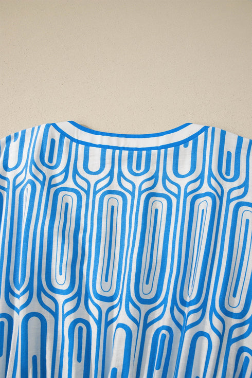 Geometric Print Contrast Trim V Neck A Line Maxi Dress