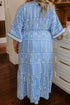 Geometric Print Contrast Trim V Neck A Line Maxi Dress