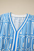 Geometric Print Contrast Trim V Neck A Line Maxi Dress