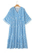 Geometric Print Contrast Trim V Neck A Line Maxi Dress