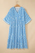 Geometric Print Contrast Trim V Neck A Line Maxi Dress