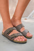 Geometric Print Cut Out Buckle Detail Flat Slide