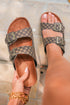 Geometric Print Cut Out Buckle Detail Flat Slide