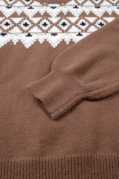 Geometric Print Drop Shoulder Alpine Inspired Pullover Sweater