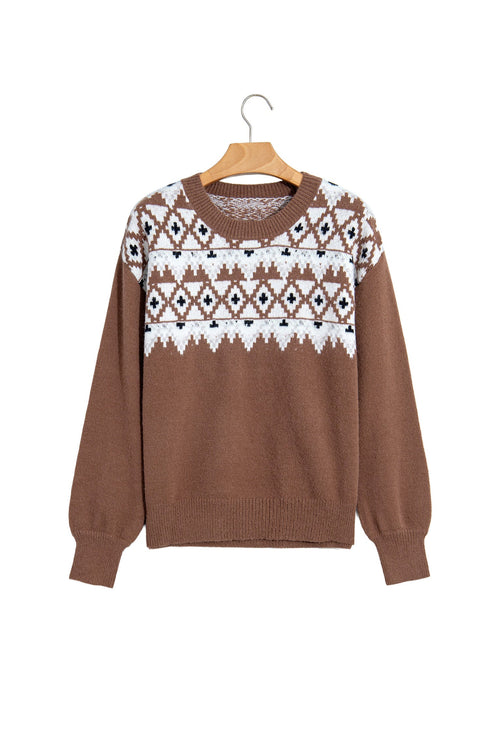 Geometric Print Drop Shoulder Alpine Inspired Pullover Sweater