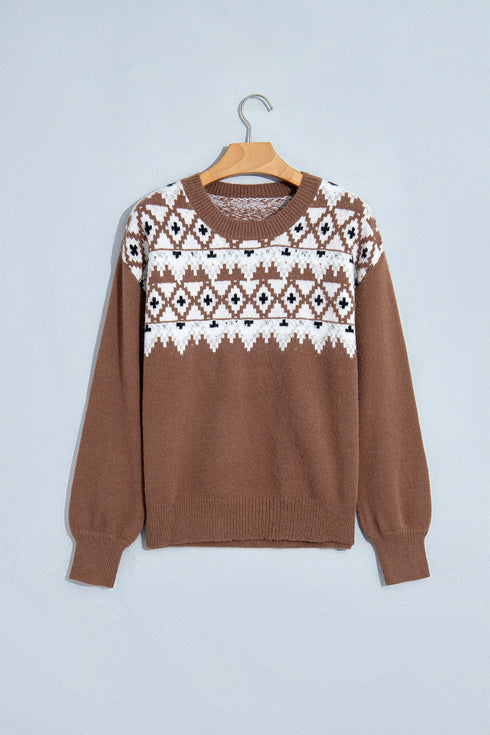 Geometric Print Drop Shoulder Alpine Inspired Pullover Sweater