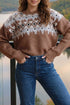 Geometric Print Drop Shoulder Alpine Inspired Pullover Sweater