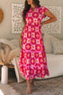 Geometric Print Flutter Sleeve Tiered Midi Dress