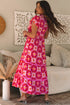 Geometric Print Flutter Sleeve Tiered Midi Dress