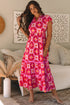 Geometric Print Flutter Sleeve Tiered Midi Dress