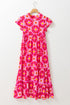 Geometric Print Flutter Sleeve Tiered Midi Dress