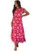 Geometric Print Flutter Sleeve Tiered Midi Dress