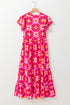 Geometric Print Flutter Sleeve Tiered Midi Dress