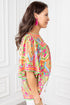 Geometric Print Flutter Sleeve Woven Peasant Blouse