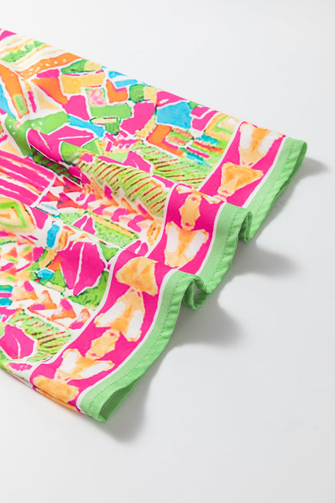 Geometric Print Flutter Sleeve Woven Peasant Blouse