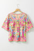 Geometric Print Flutter Sleeve Woven Peasant Blouse