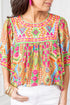 Geometric Print Flutter Sleeve Woven Peasant Blouse