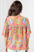 Geometric Print Flutter Sleeve Woven Peasant Blouse