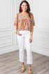 Geometric Print Flutter Sleeve Woven Peasant Blouse