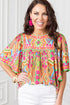 Geometric Print Flutter Sleeve Woven Peasant Blouse
