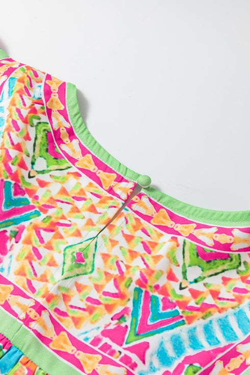 Geometric Print Flutter Sleeve Woven Peasant Blouse