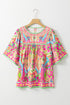 Geometric Print Flutter Sleeve Woven Peasant Blouse