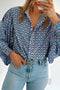 Geometric Print Long Sleeve Button Down Blouse