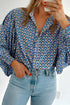 Geometric Print Long Sleeve Button Down Blouse
