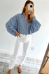 Geometric Print Long Sleeve Button Down Blouse