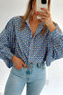 Geometric Print Long Sleeve Button Down Blouse