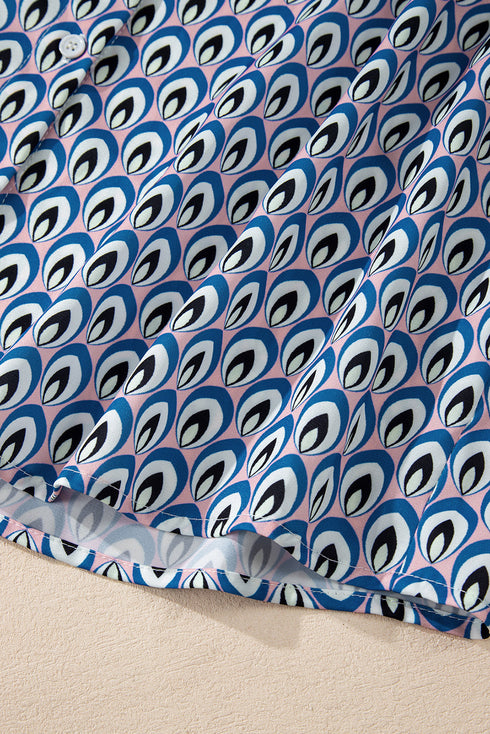 Geometric Print Long Sleeve Button Down Blouse