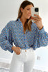 Geometric Print Long Sleeve Button Down Blouse