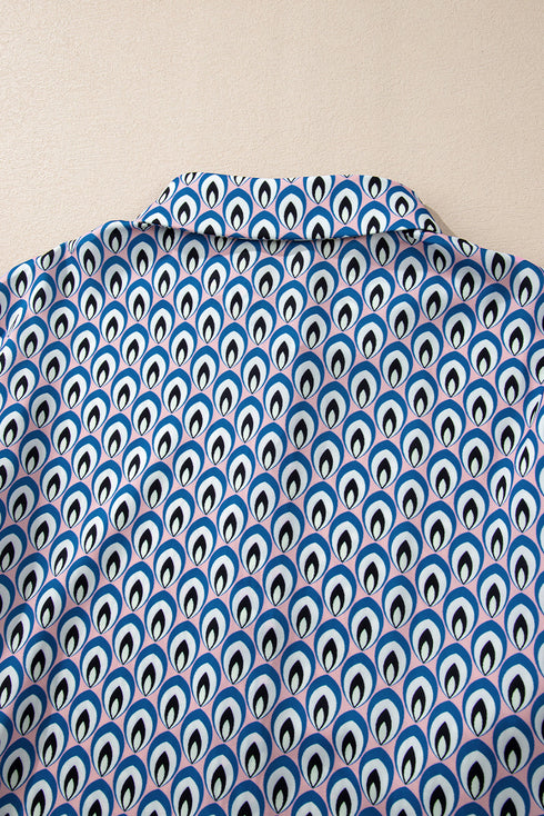 Geometric Print Long Sleeve Button Down Blouse