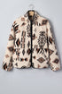 Geometric Print Long Sleeve Shirt Collar Zip Up Placket Binding Tape Jacket