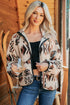 Geometric Print Long Sleeve Shirt Collar Zip Up Placket Binding Tape Jacket