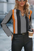 Geometric Print Mixed Pattern Notched V Neck Blouse